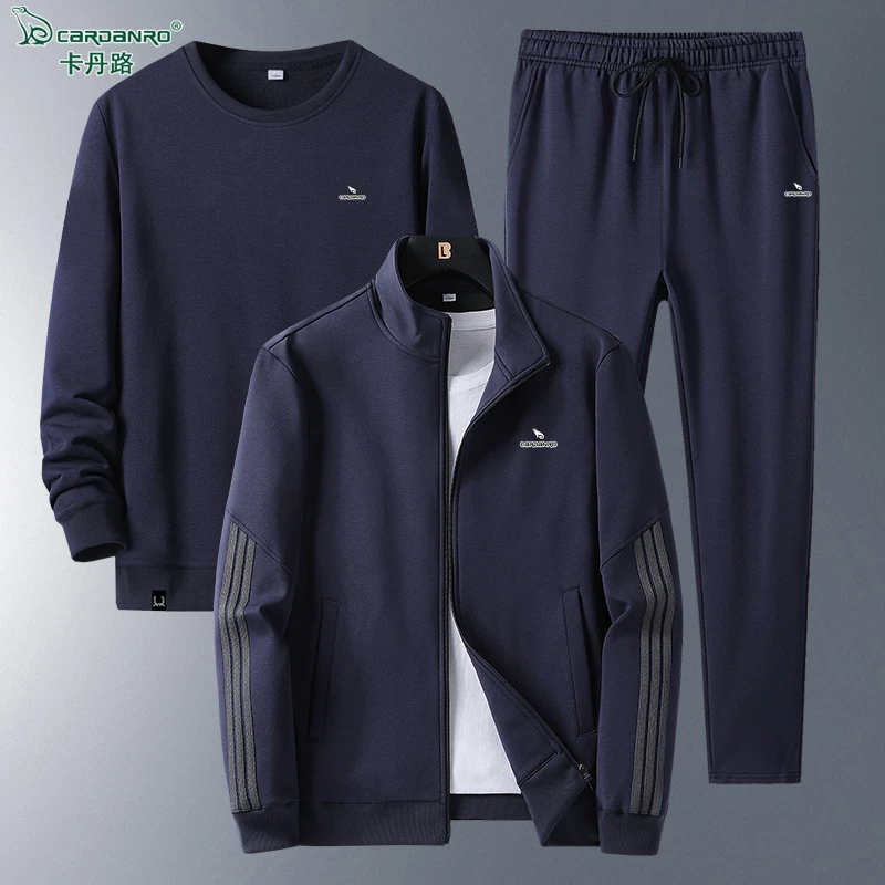 卡丹路中老年男装爸爸装2025春秋冬季新款运动休闲套装加绒三件套