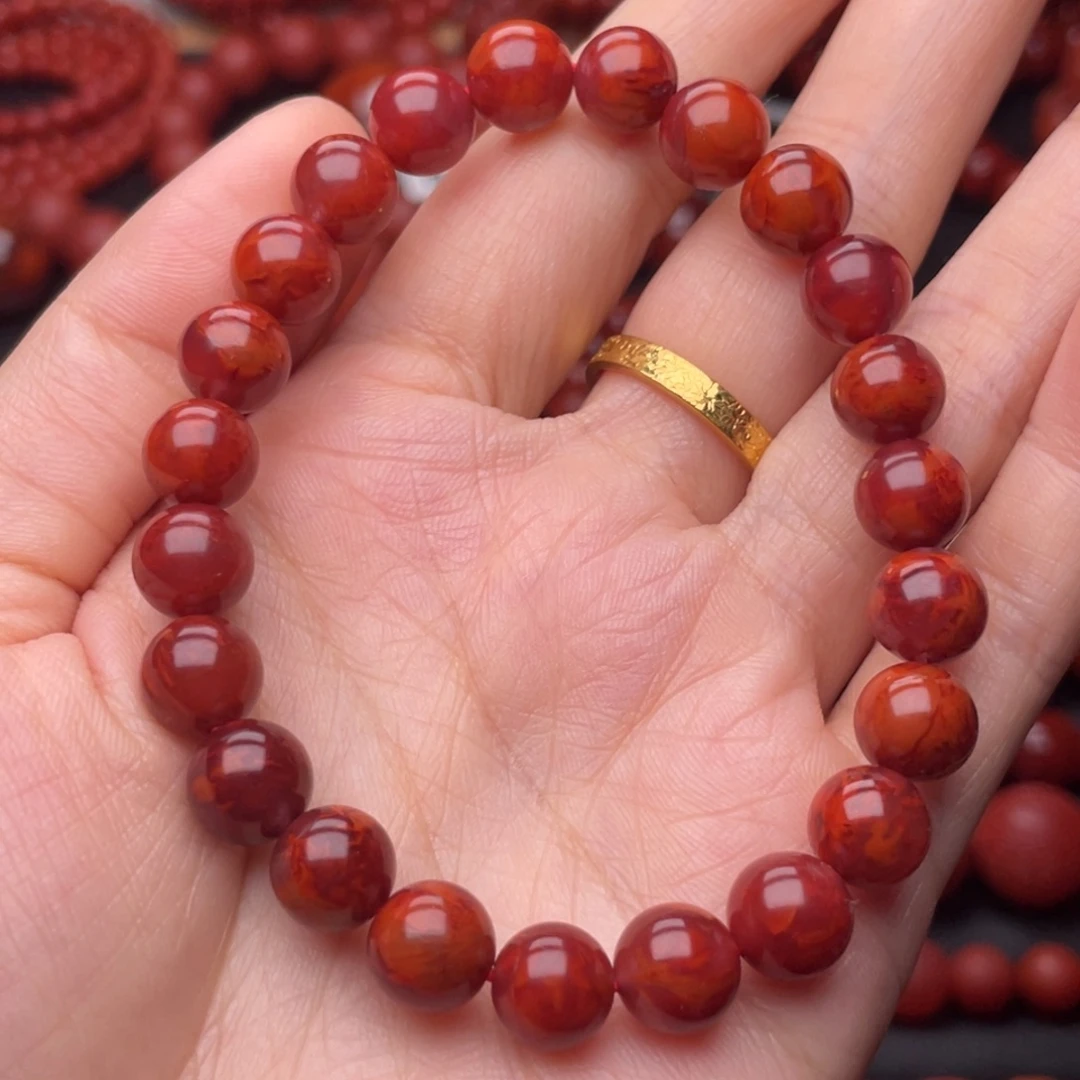 南红玛瑙未镶嵌手串8.8mm顶品瓦西满肉牛血火焰手串