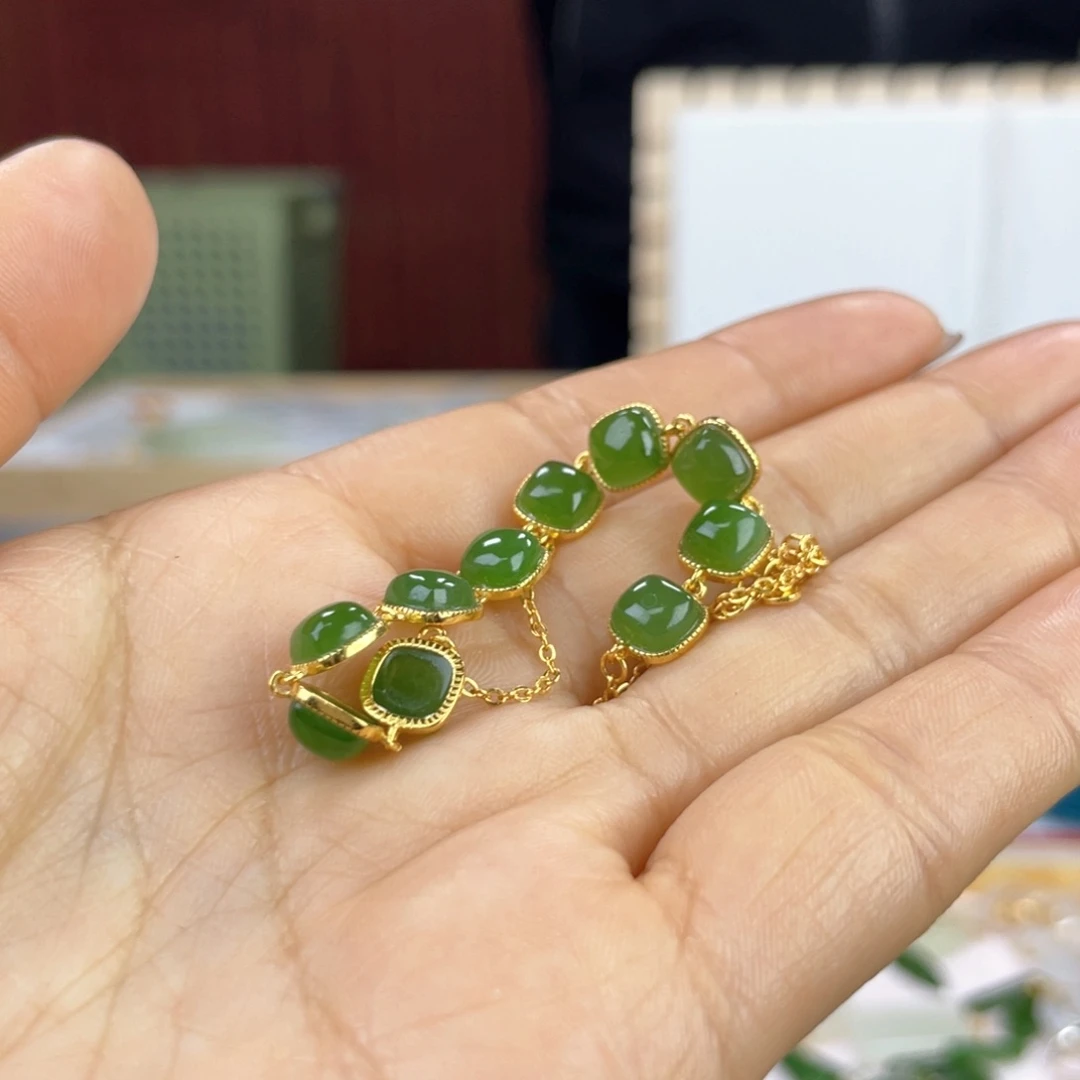 和田玉手链银S925镶嵌