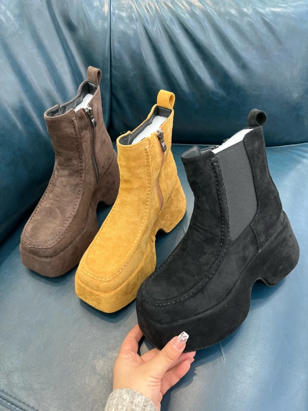 1850 欧美风厚底鞋时装靴加绒女鞋英伦风秋冬休闲高帮复冬季时尚