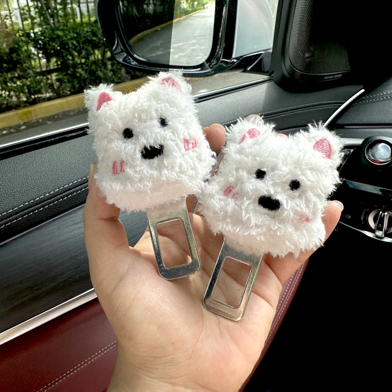 卡通可爱西高地小狗汽车安全插带锁扣延长固定器通用插扣内饰装饰