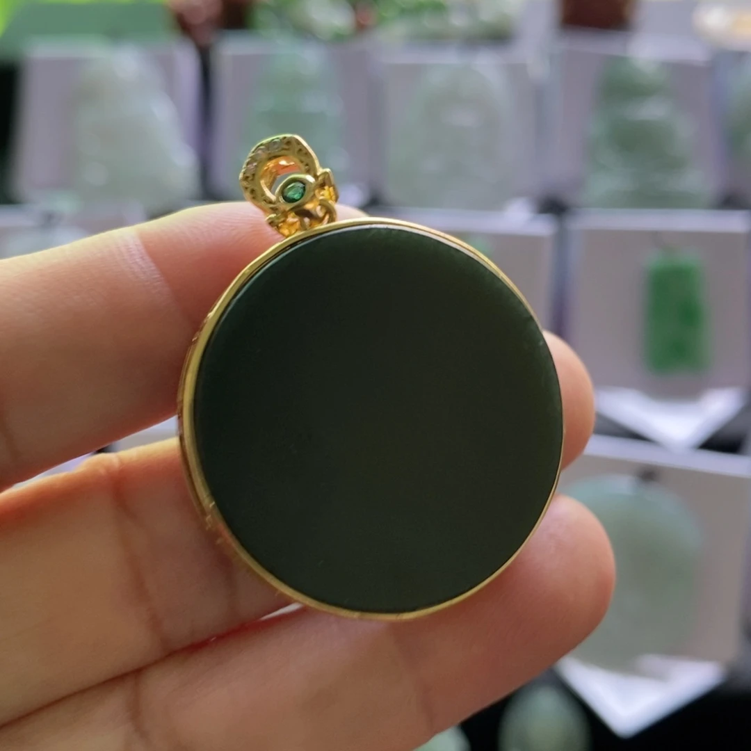 颈饰银S925镶嵌翡翠时来运转