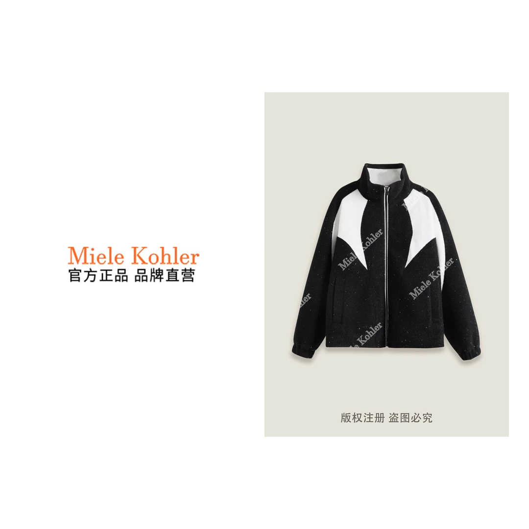 冬季新款复古经典黑白拼色刺绣休闲外套MKKQ8786【澳门小源同款】