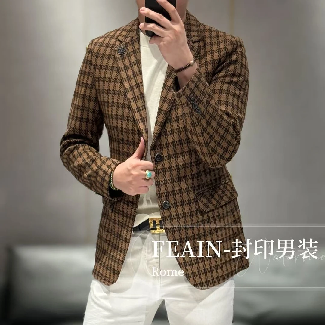 【FEAIN品牌】高端男士千鸟格纹设计修身小西装0996