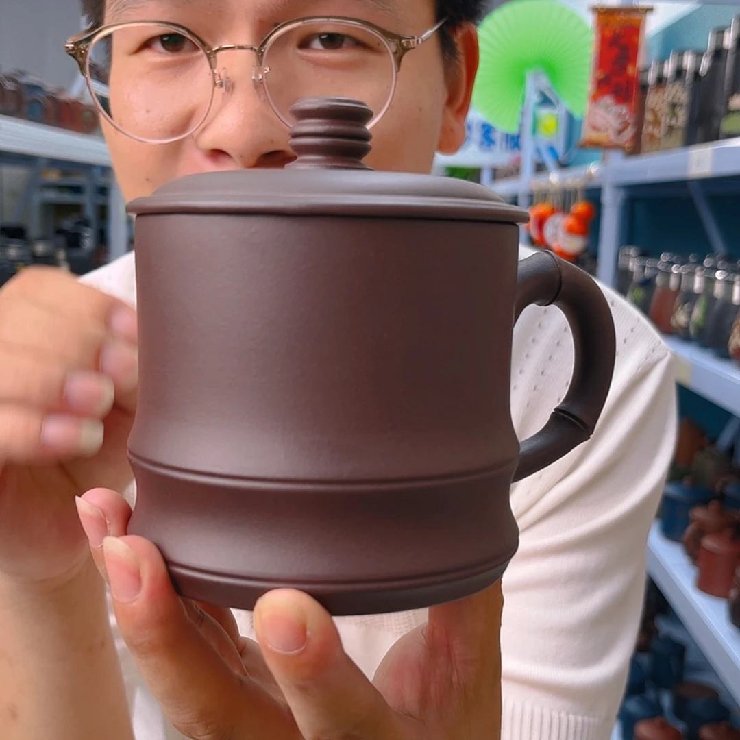 茶杯紫砂紫砂双线竹节盖杯