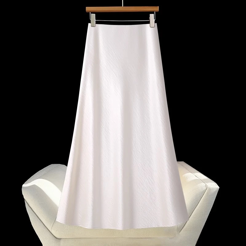 米白色醋酸半身裙女夏季薄款2025新款缎面a字裙中长款高级感伞裙
