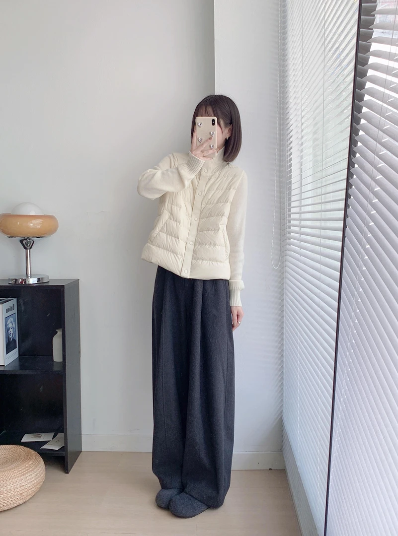 【霜雪】韩系气质ins风棉服针织外套上衣减龄开衫高腰藏青色牛仔裤