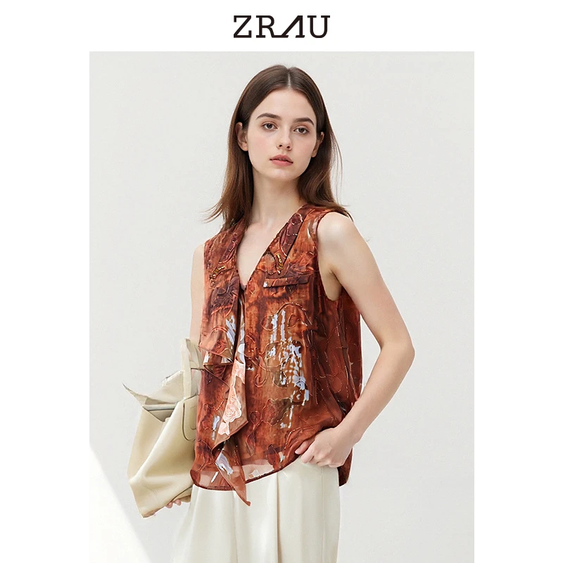 【昕昕严选】ZRAU新中式国风印花无袖衬衫上衣Z1252A0039