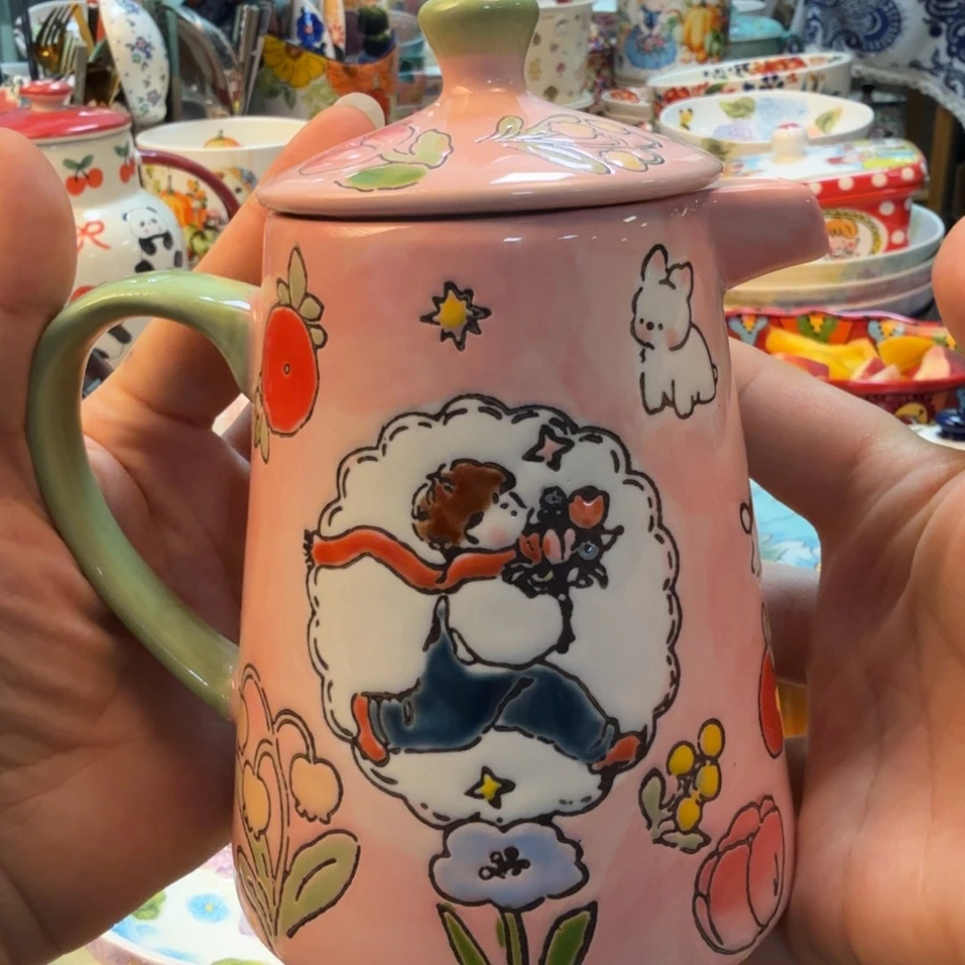 瓷蓝莲花小咖啡壶一只