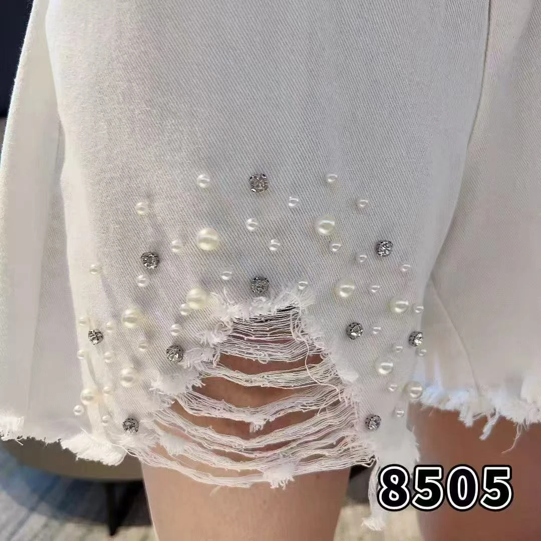 PDM-8505宽松重工短裤女夏薄款大码裤子胖mm显瘦小个子钉钻短裤