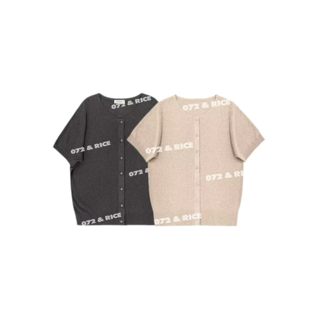 072 & RICE【优乐美】亚麻+莱赛尔 夏季休闲U领短袖针织开衫 24SJ33