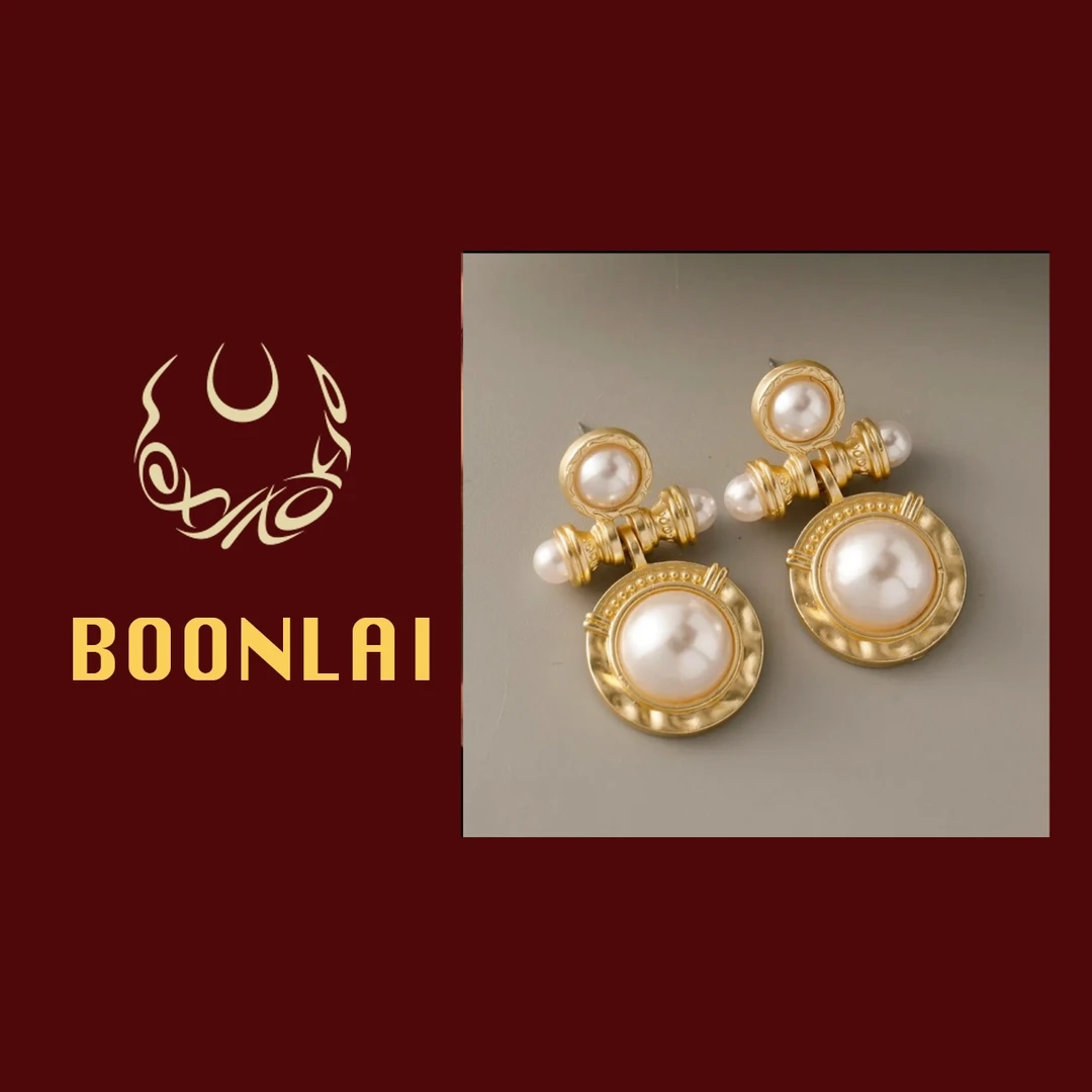铜合金莫桑石耳饰 Boonlai 中古金属珠珠耳环1337