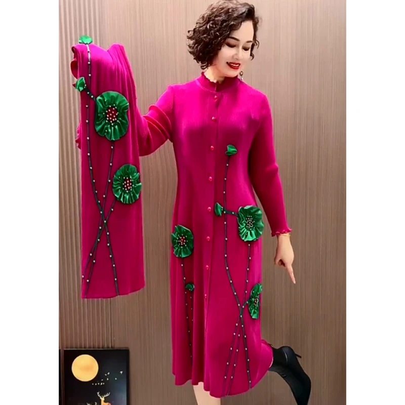 邑衫妈妈新款宽松高档时尚褶皱连衣裙中老年女装夏装洋气长款裙子