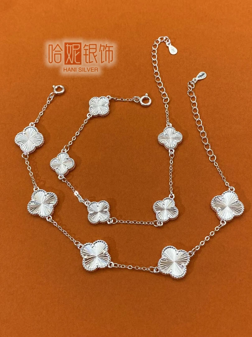 足银手链 【镭射四叶草手链】足银990纯银时尚百搭经典轻奢手链双面