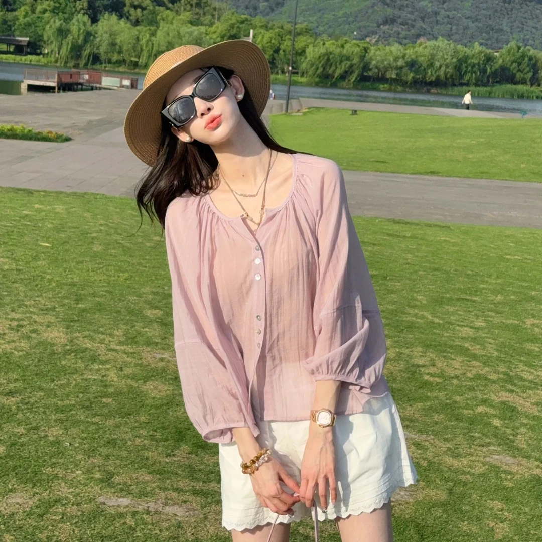 【夏日冰果】马克华菲女装夏季欧若风气质长袖上衣F52003A508 lb