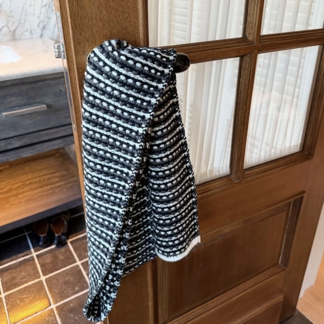 包邮创意双面戴条纹毛线围巾女冬蘑糯糯保暖百搭韩系复古针织围脖