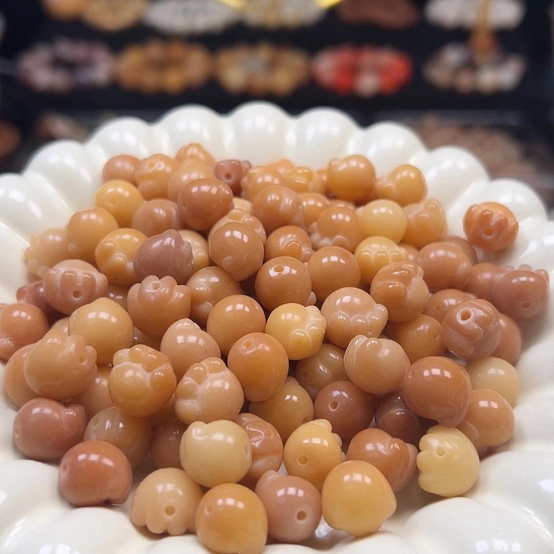 菩提根/象牙果手串卡12奶油黄猫爪40颗