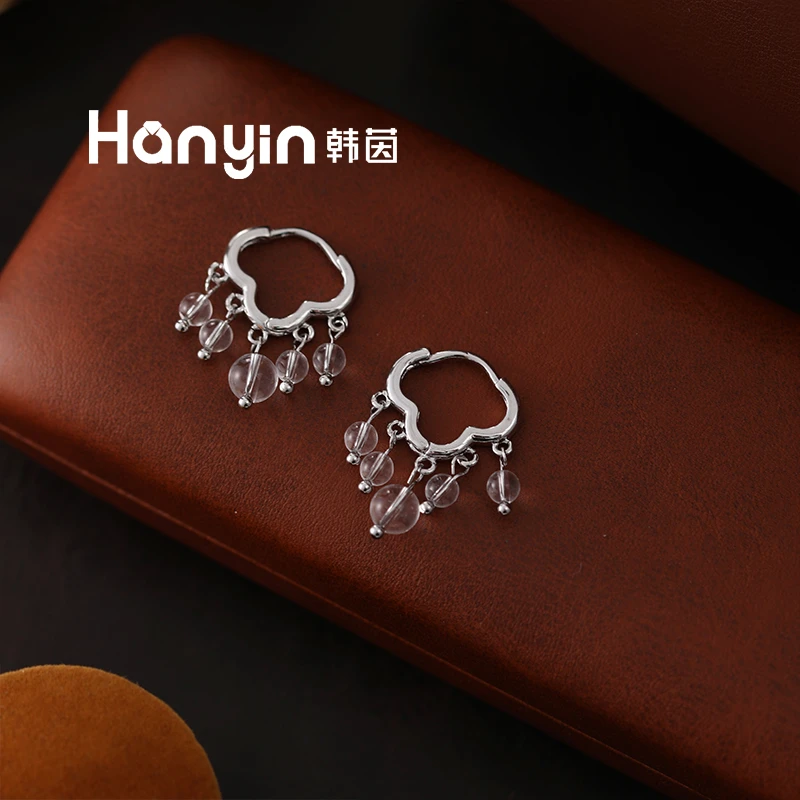 铜合金仿水晶耳饰 云朵流苏百搭气质耳环小众设计感冷淡风耳饰