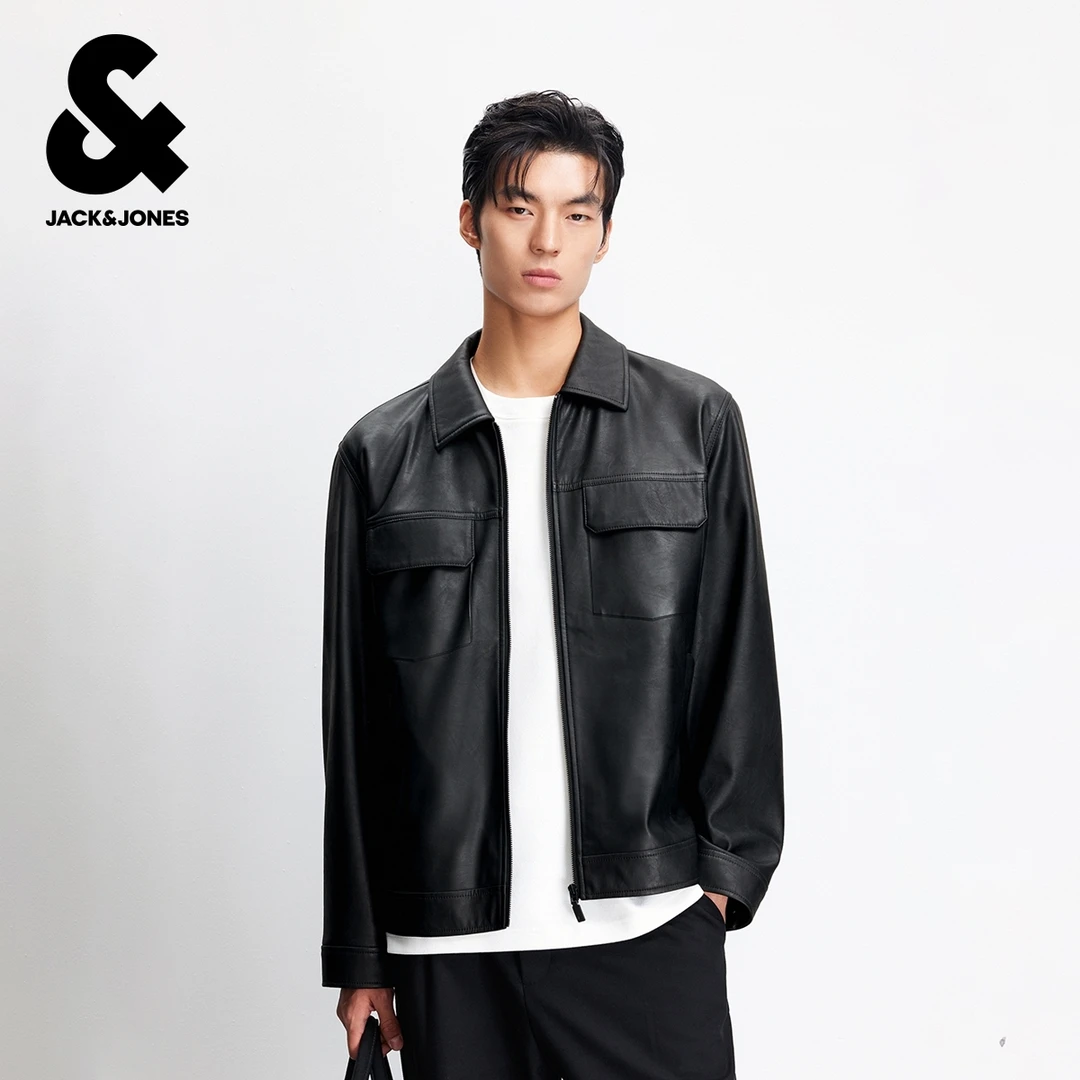 杰克琼斯男装秋季夹克纯色日常正肩多口袋翻领拉链通勤款长袖外套