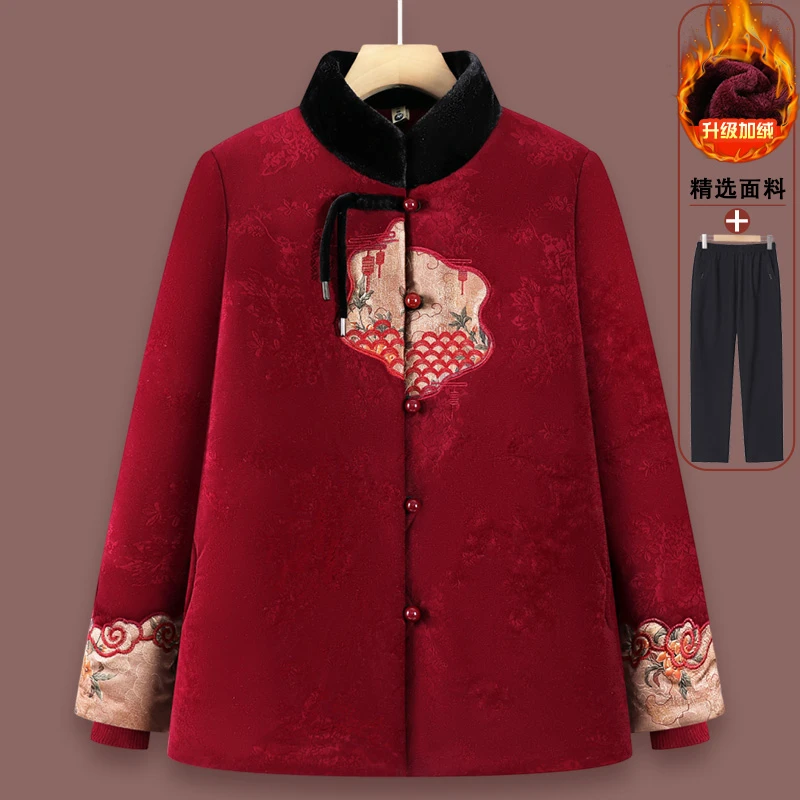 老年妈妈冬装棉衣女加绒加厚奶奶棉袄婚宴婚礼过年老太太老人衣服