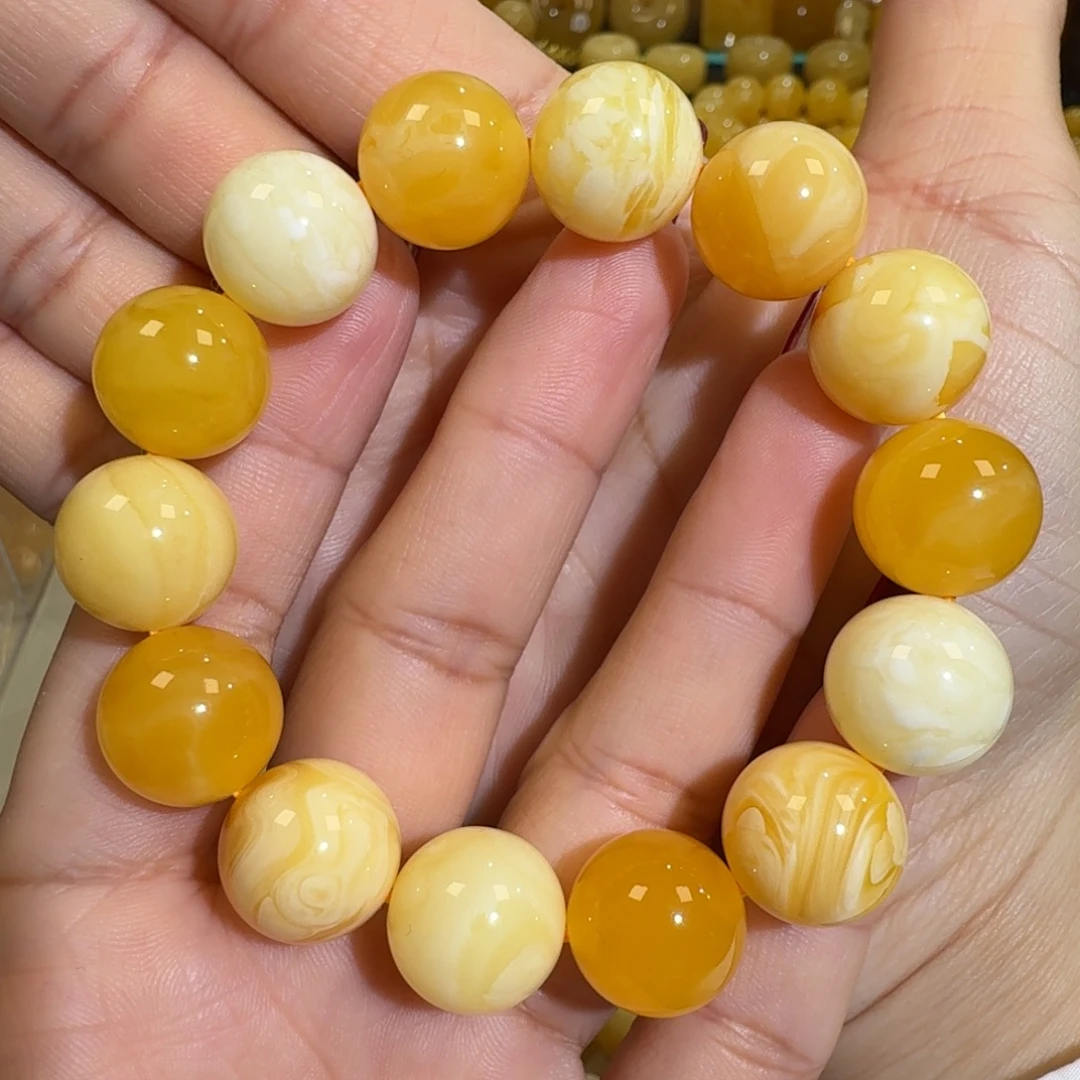 琥珀未镶嵌珠宝奇石15m焦皮多宝圆珠手串27.2