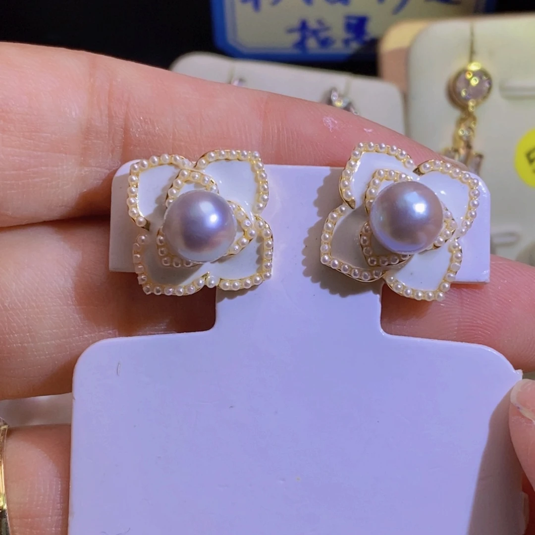 银S925镶嵌淡水珍珠天然珍珠无染色，无优化