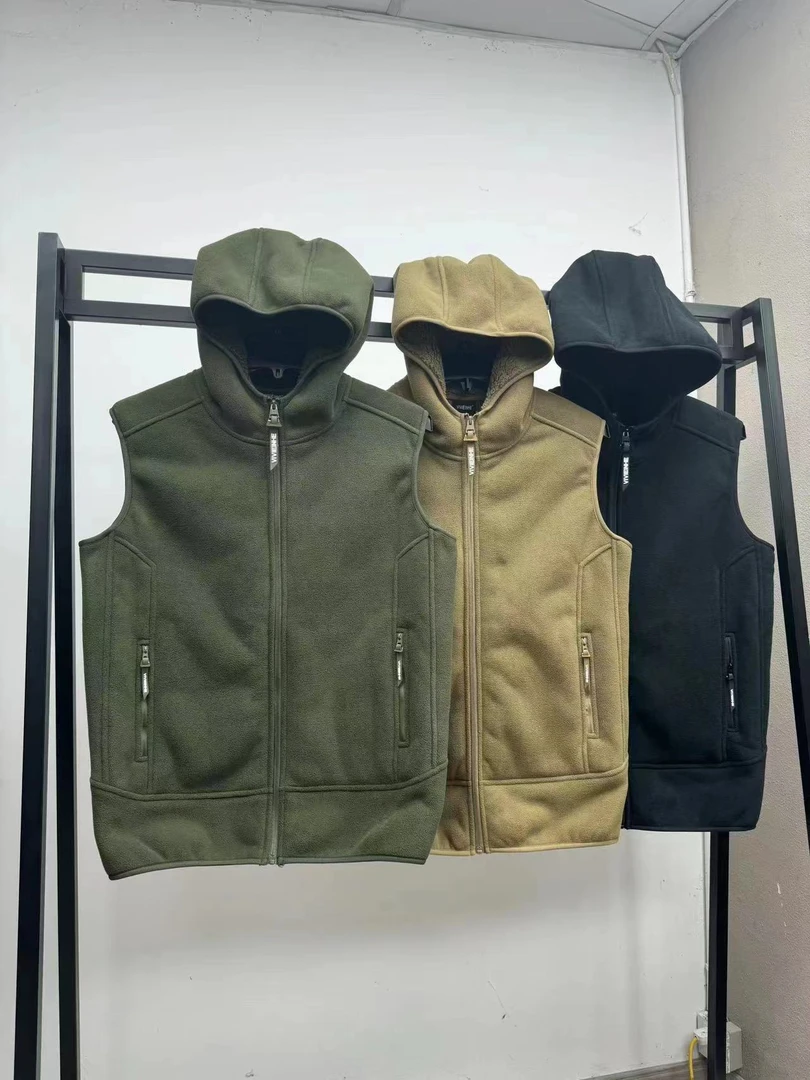 特厚防风加绒加厚保暖户外休闲摇粒绒连帽马甲