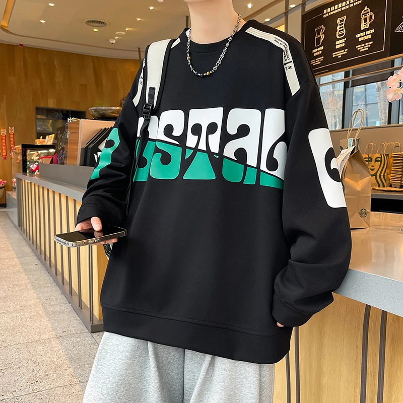 韩版新款休闲圆领印花男高中生宽松版卫衣卫衣长袖秋季