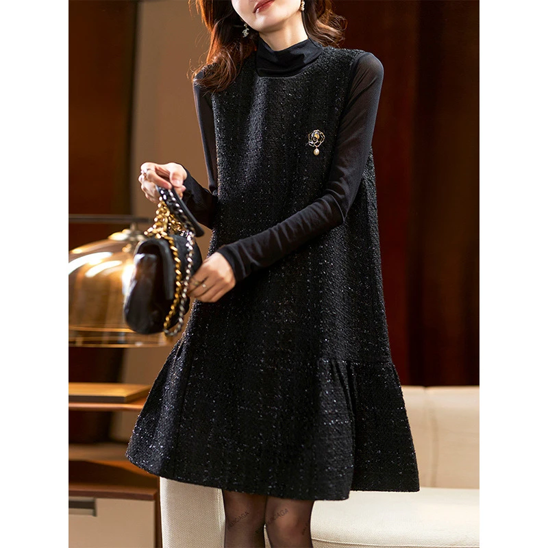 素木气质无袖小香风连衣裙女欧货秋季百搭裙子2025年新款大码女装