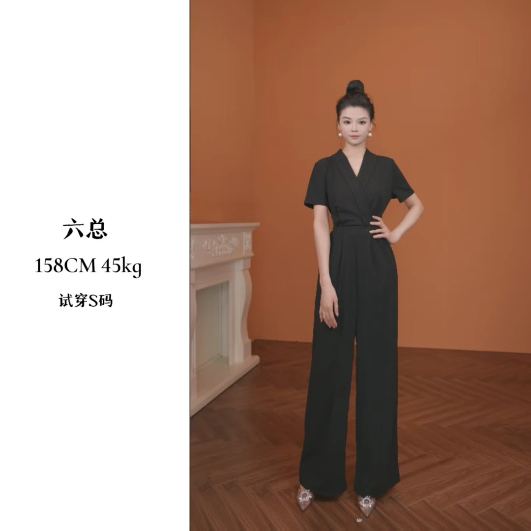 【六总】高端设计感黑色女夏季2025新款连衣裤阔腿套装D0866