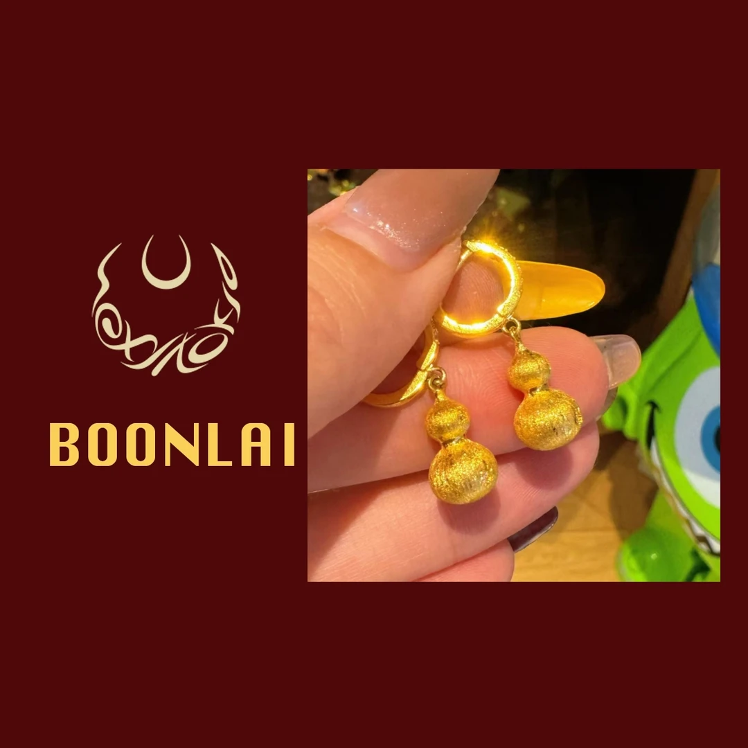 铜合金锆石耳饰 Boonlai 磨砂金色小葫芦耳环1330