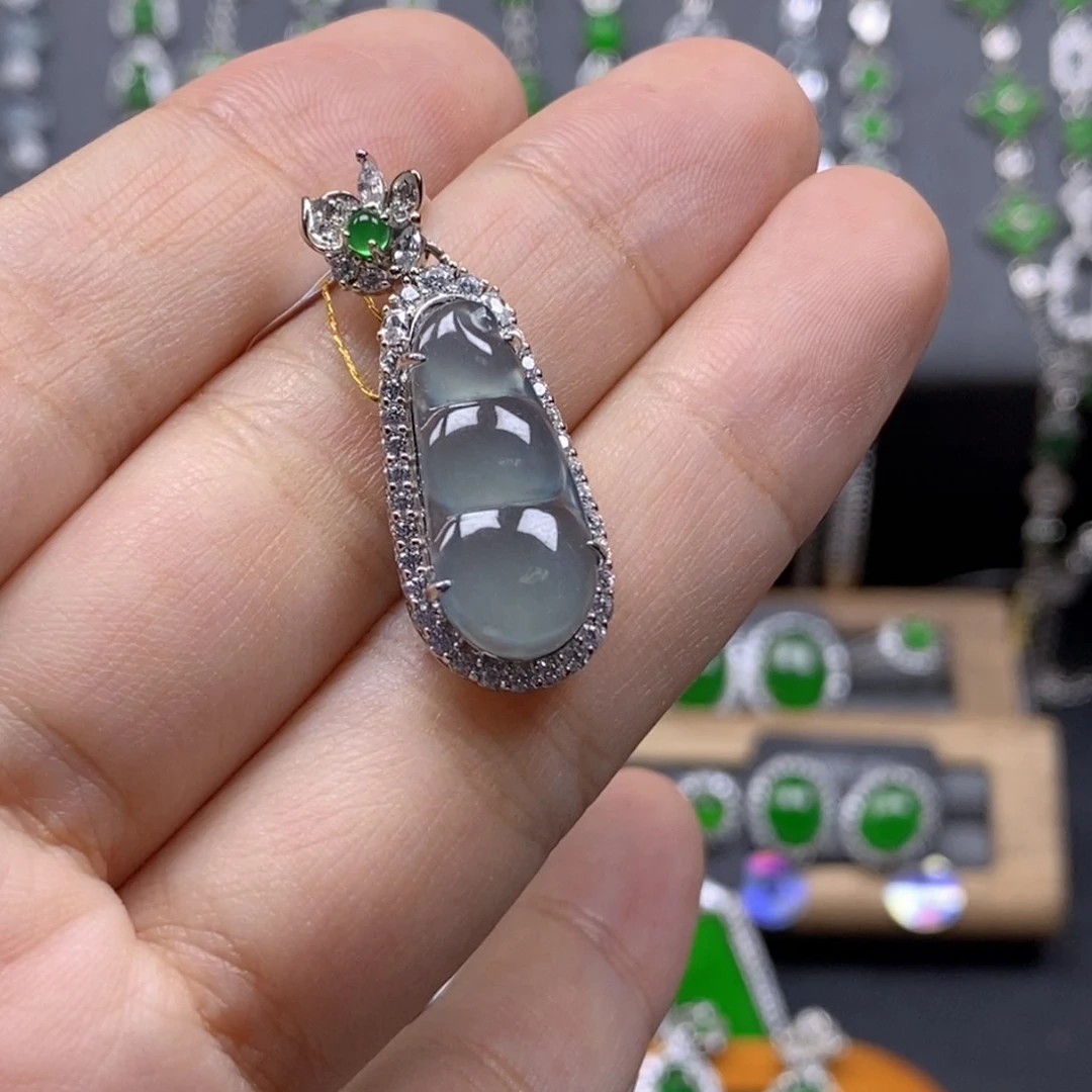 颈饰银S925镶嵌翡翠456号