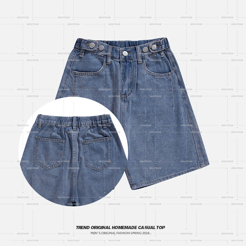 【短裤系列】定制烟紫色扣扣高腰牛仔短裤 可调节腰 soinku