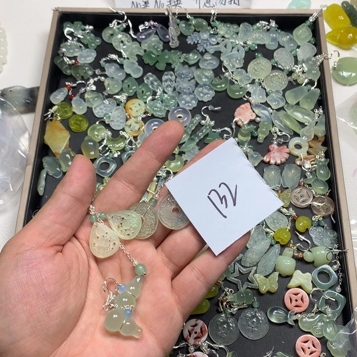 全***！蛇纹石玉合金耳钉