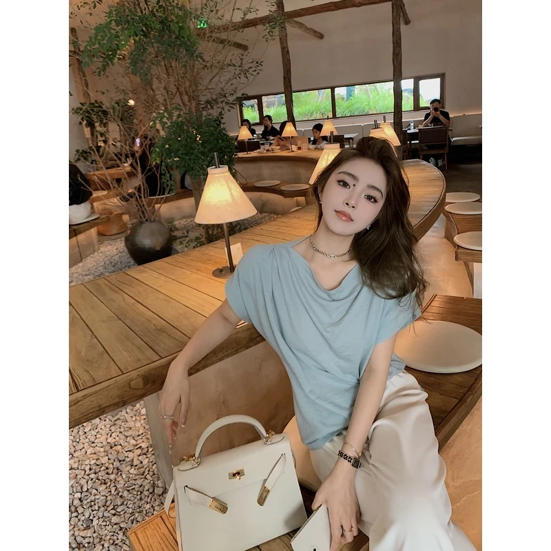 【现货】垫肩tee 100绵羊毛細腻软糯气质女人味T恤LO23040130