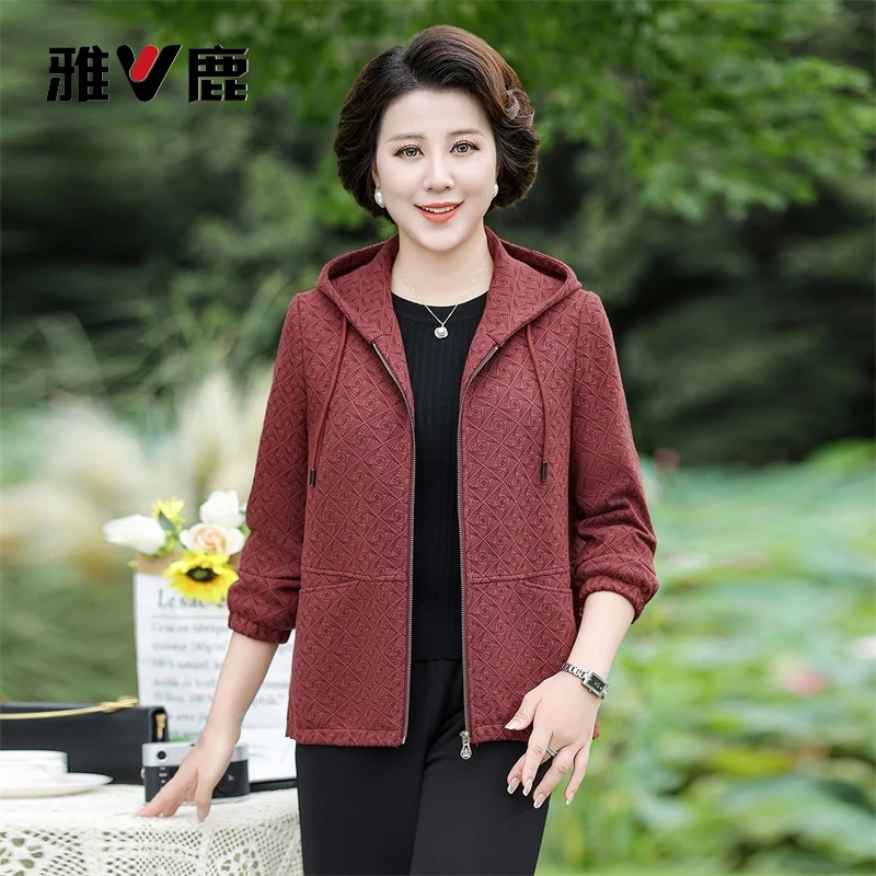V/雅鹿妈妈装外套秋季新款休闲大码奶奶上衣中老年女装薄款C5031