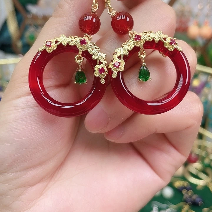 玛瑙/玉髓合金耳饰