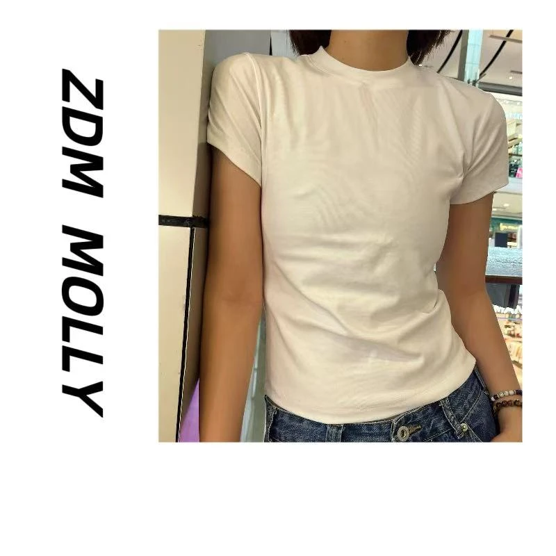 ZDM MOLLY美式正肩T恤女夏修身半袖多巴胺健身运动上衣瘦瘦T