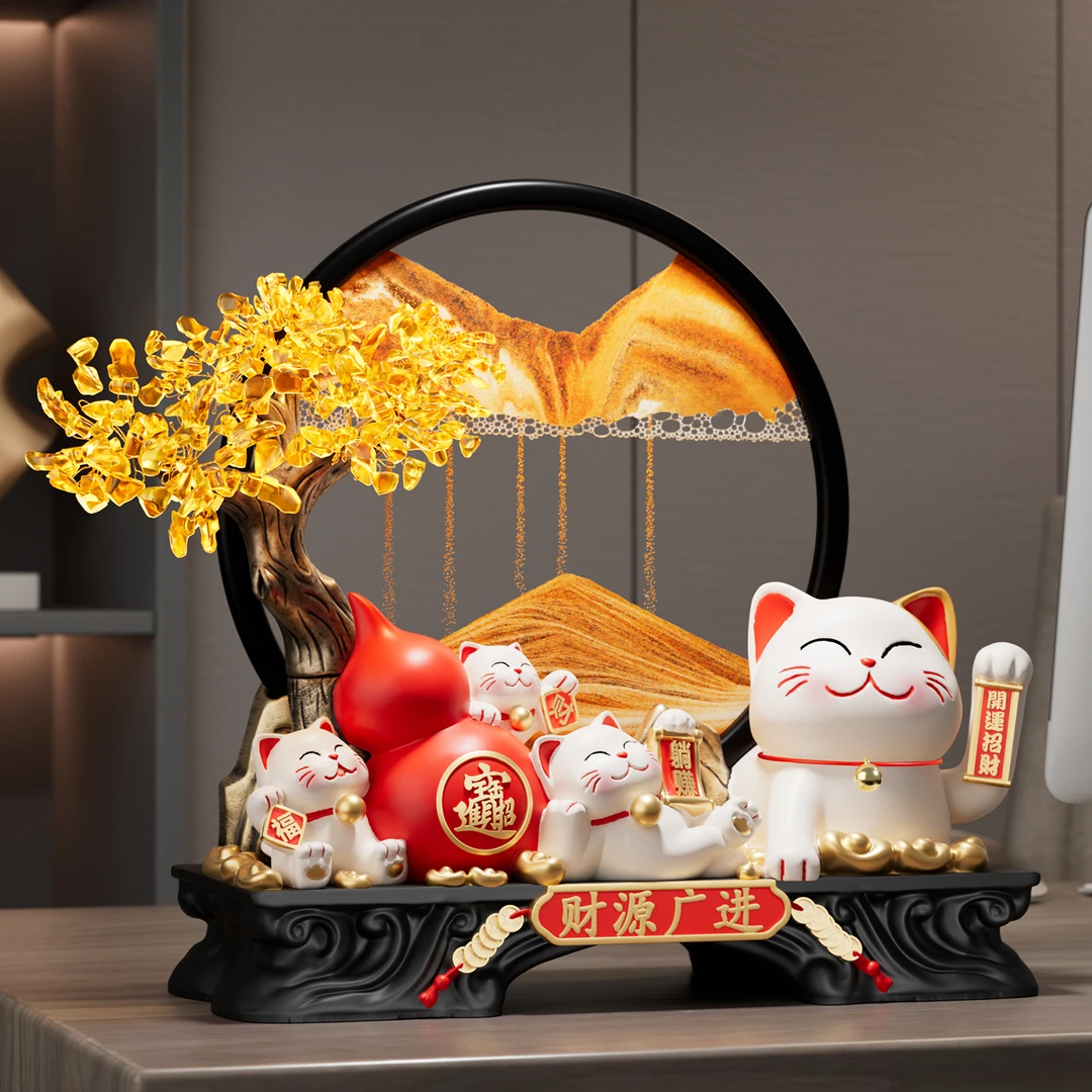 发财树招财猫流沙画摆件客厅玄关办公室装饰品乔迁新居开业礼物