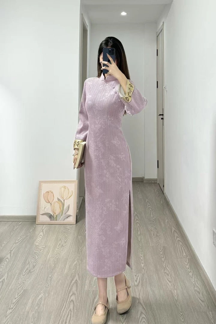 [紫薇]苏禾旗袍秋冬新款单层加绒改良款长度约123