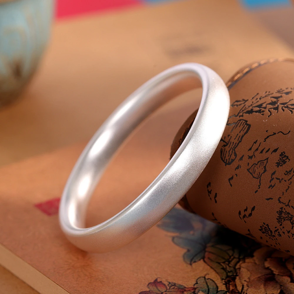 足银手镯 D07个性风潮手饰银9999古法喷砂轮胎手镯冷淡风银镯子饰