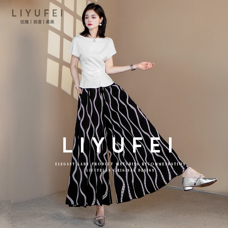 黛纹波影裙裤休闲裤女2025夏新款半身裙宽松显瘦遮肉洋气大摆裤裙