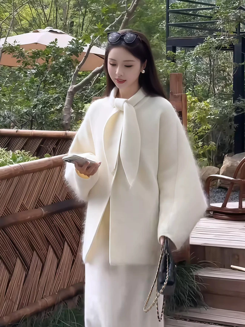 慵懒风宽松浣熊绒兔耳围脖毛衣领带【5333】