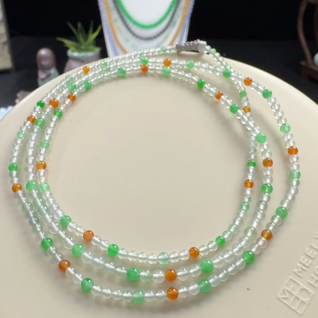 翡翠足金镶嵌手链炸光小米珠2.5-3mm