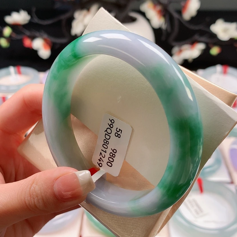 【闪购商品】未镶嵌手镯翡翠58阳绿宽边手镯
