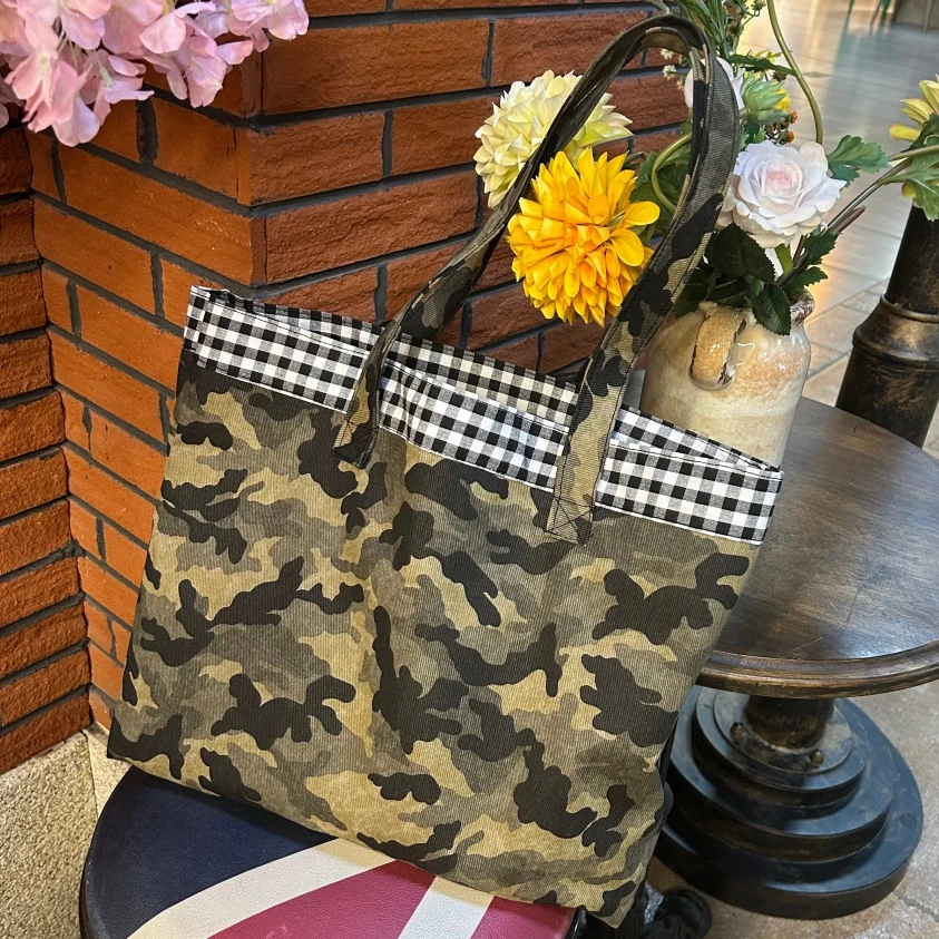 竖款印花托特包卡通复古风单肩包肩包豹纹迷彩运动格子单肩包