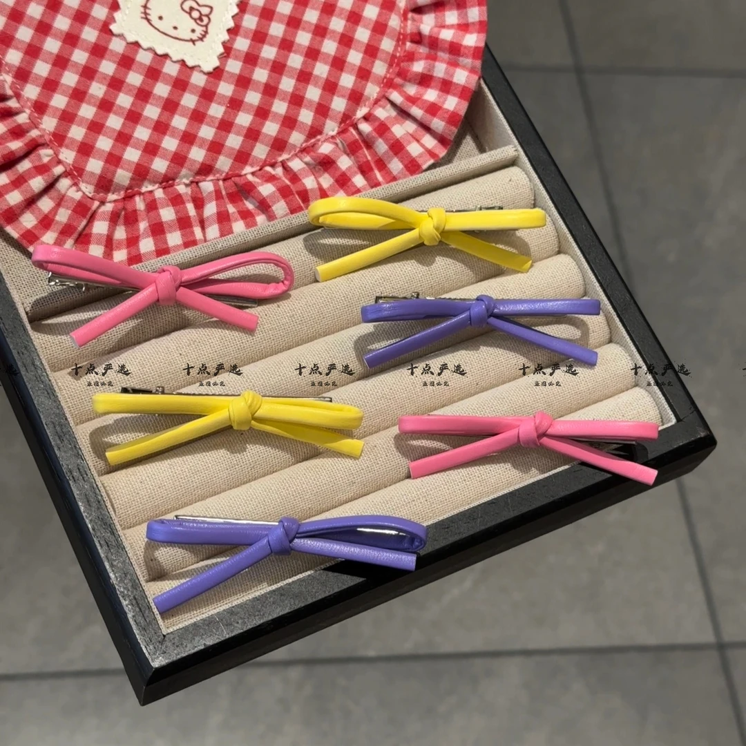 2个装 彩色蝴蝶结发夹~皮质侧边夹简约ins刘海夹发卡公主头边夹