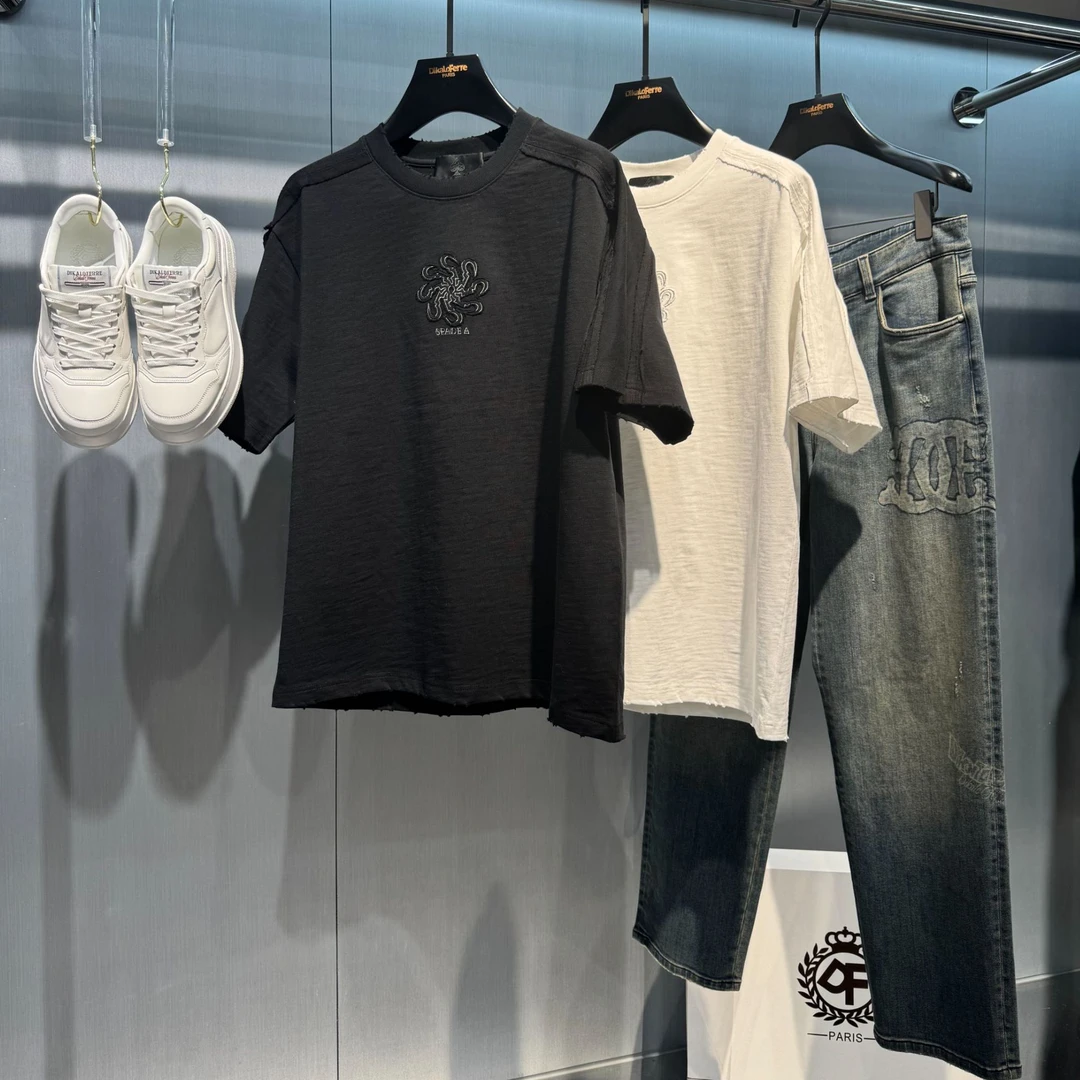 DIKALO FERRE/迪卡里奥 费雷AMF3DT087男士新款秋款黑桃A阔版半袖