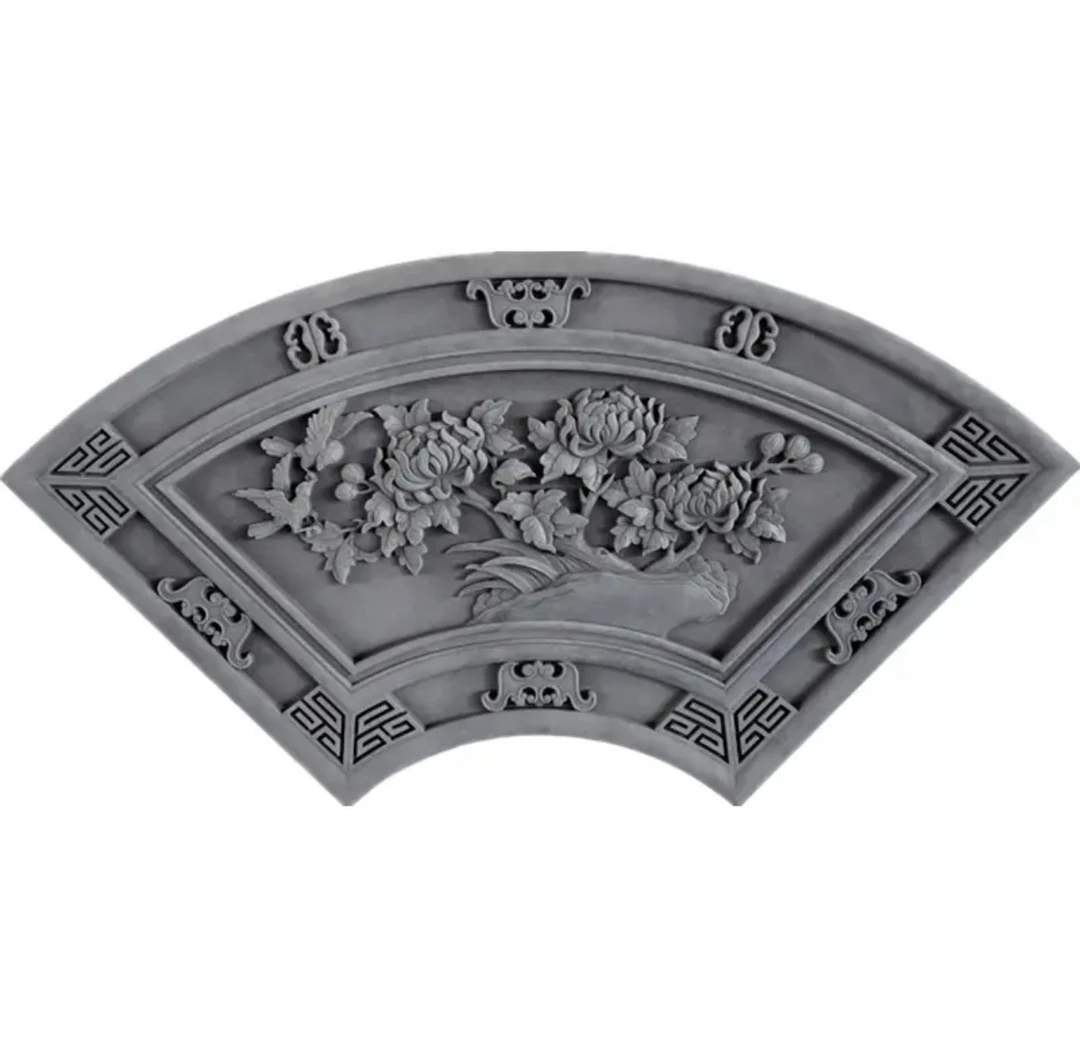 扇形砖雕梅兰竹菊中式浮雕用于影壁墙园林围墙装饰