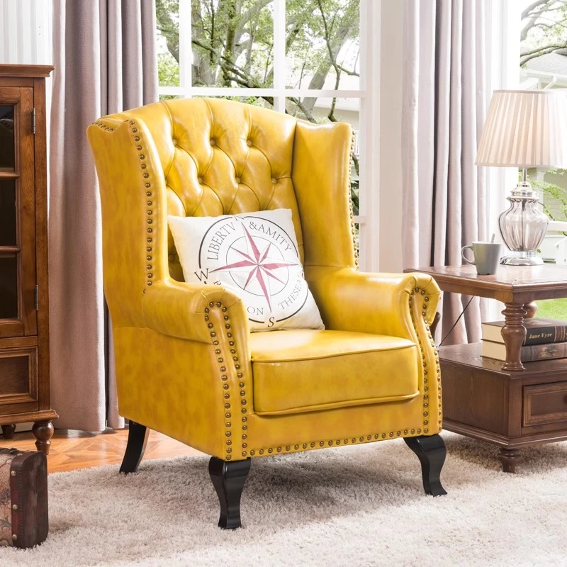 【老虎椅】美式复古单人酒店双人阳台轻奢皮艺沙发椅客厅
